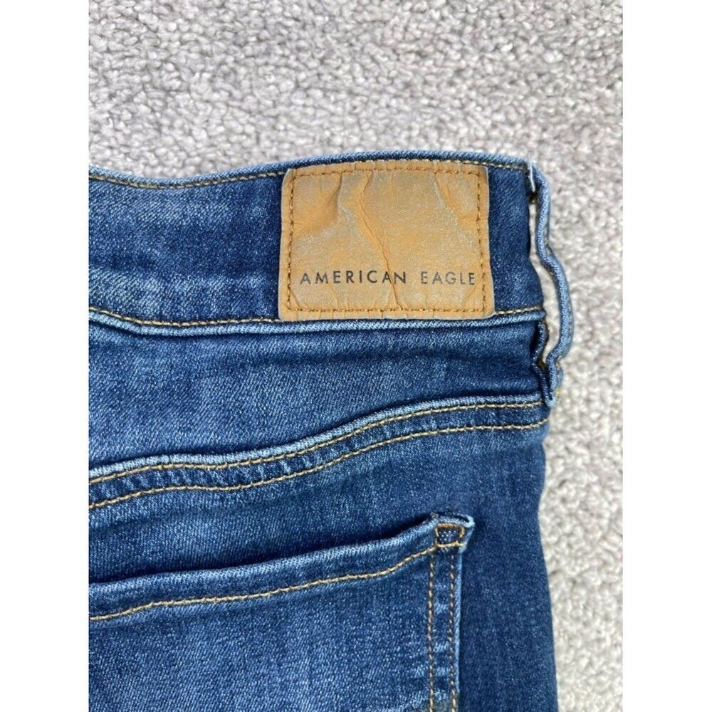 American Eagle Jegging Women’s 12 Blue Skinny Mid-Rise Dark Wash Distressed - Picture 6 of 14